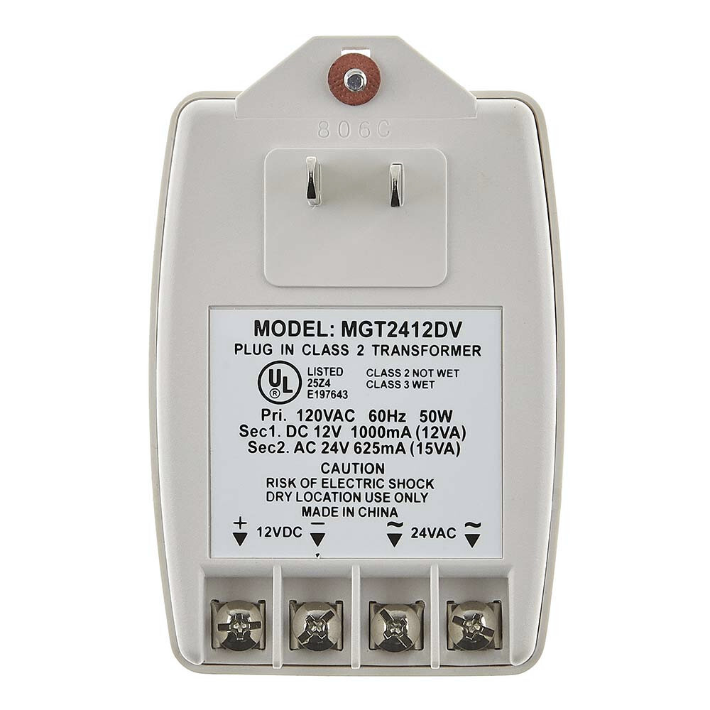 MGT2412DV AC 24V Transformer 15VA Dual Voltage DC 12V 1A Adapter Wall Plug