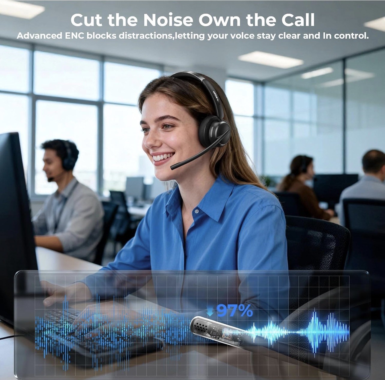 Wireless Headset with Mic for Work, USB A/C Dongle, Bluetooth 6.0 Headset wit...