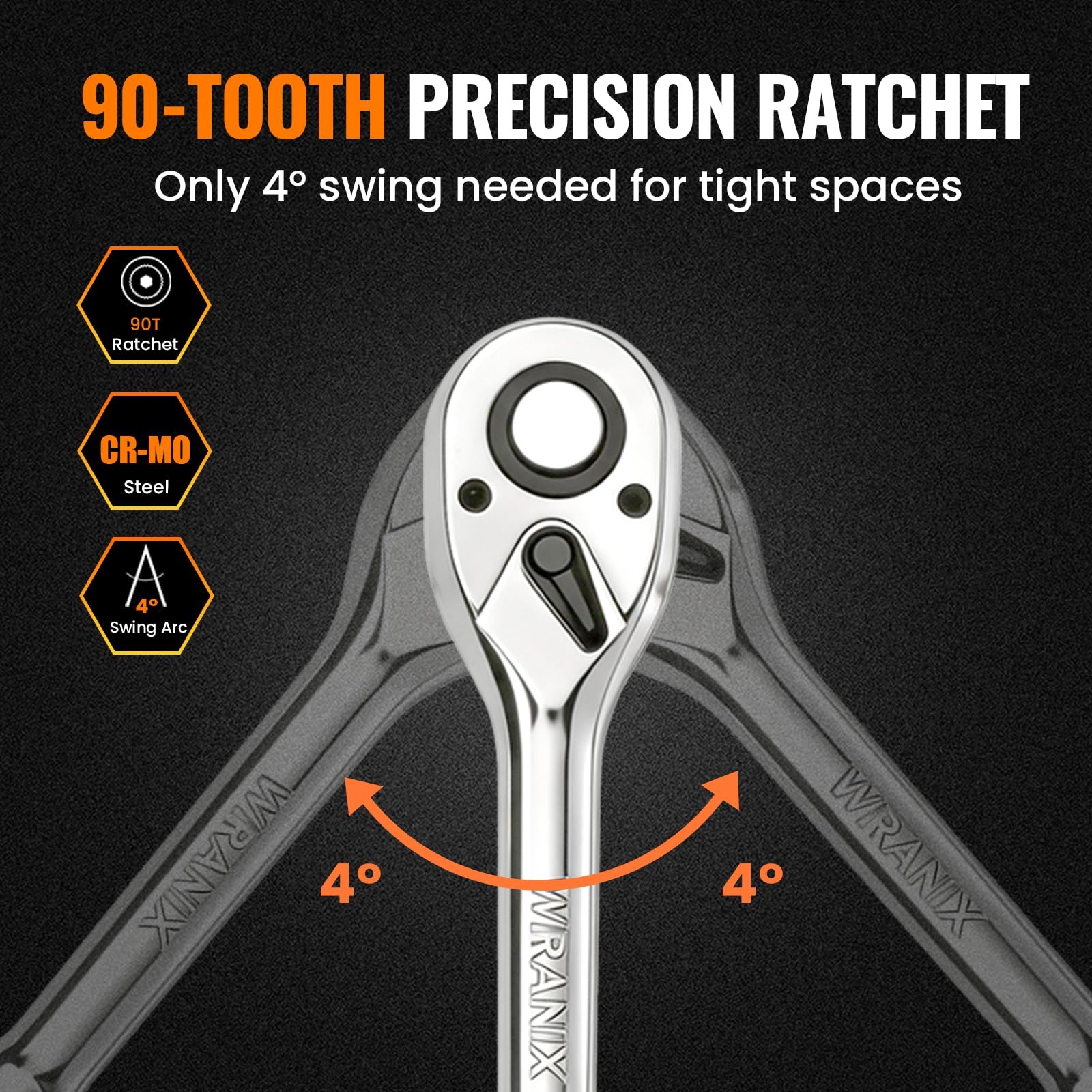 1/4" Drive Ratchet Wrench Set 90T Quick-Release Reversible Cr-Mo Head 6"