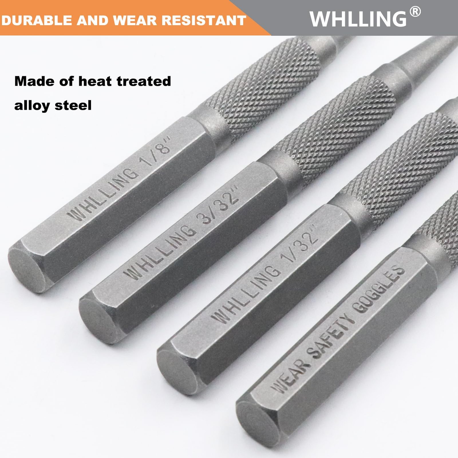 4Piece Nail Setter Punch and Center Punch Set, Heat Treated Alloy Steel with ...