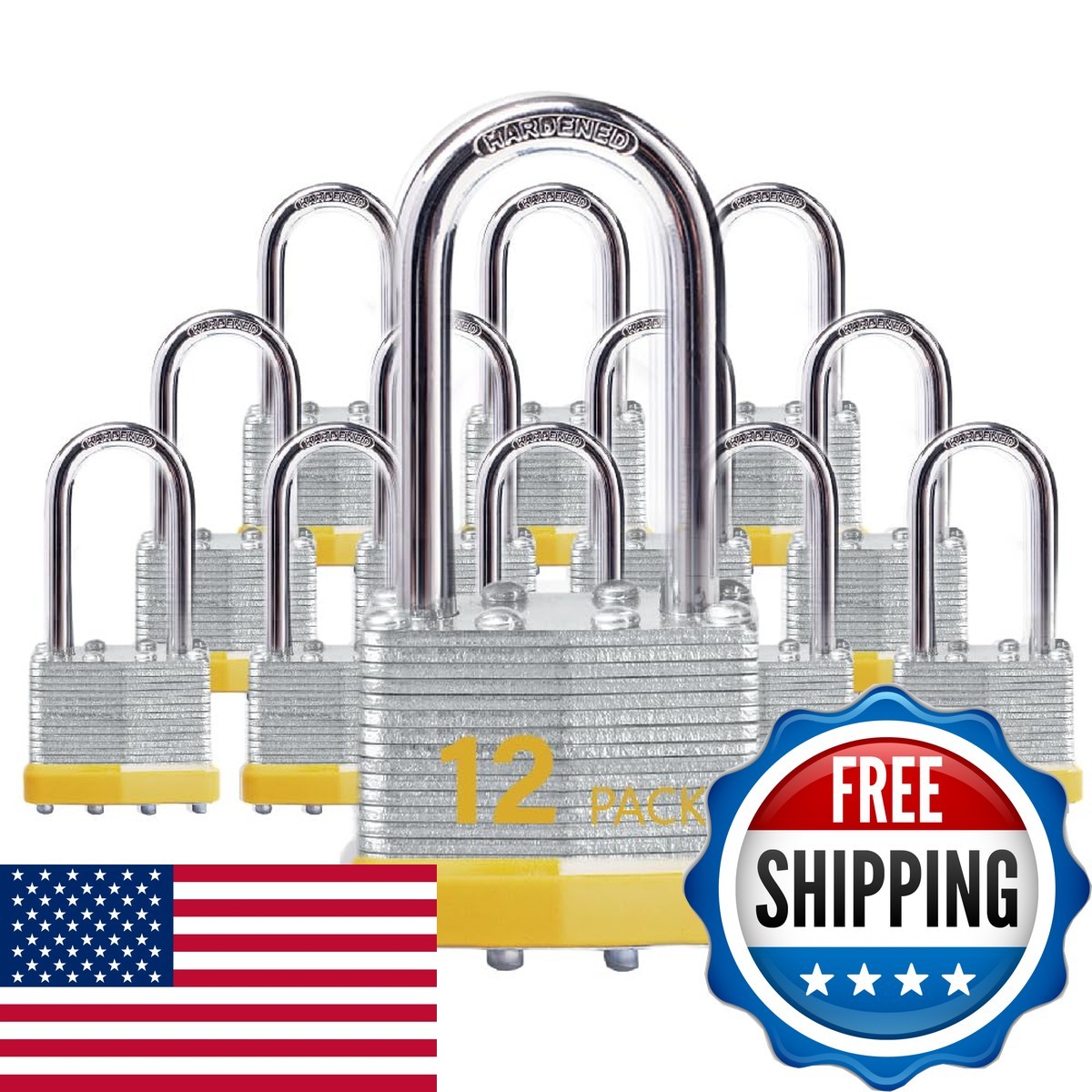Xanhen Keyed Alike Laminated Steel Padlocks Long Shackle For Sheds 12-Pack