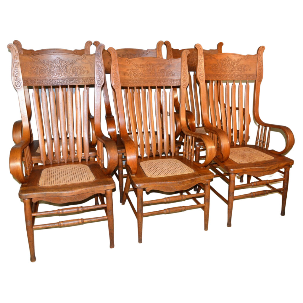 Rare Set of 6 Victorian Press Back Arm Chairs – Circa 1890s #21114