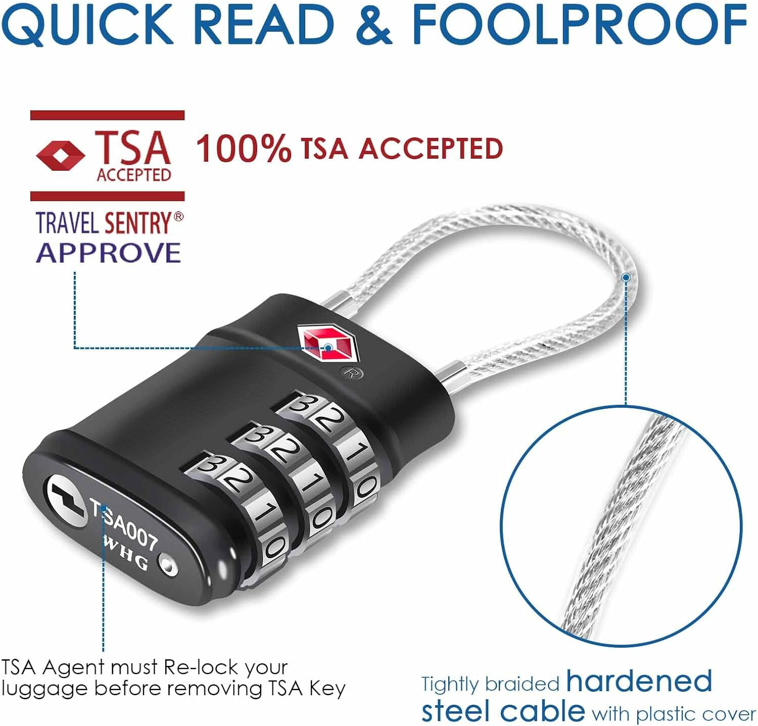 2 Pack TSA Approved Luggage Locks, Combination Travel Cable Lock