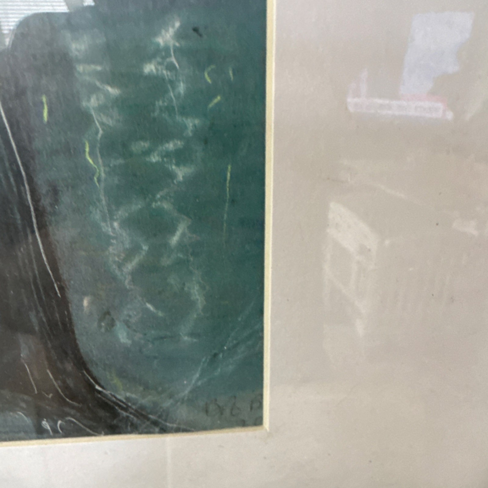 Framed Original Drawing Figures Trees Water Landscape Contemporary Art