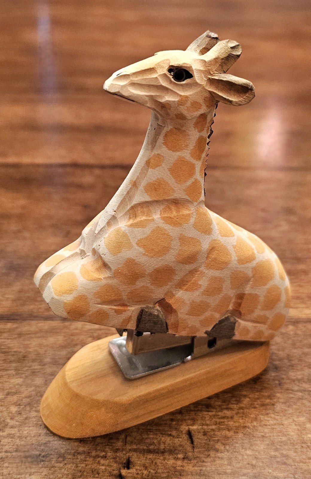 Vtg Wooden Giraffe Animal Stapler Desk Office Decor Hand Carved Wood