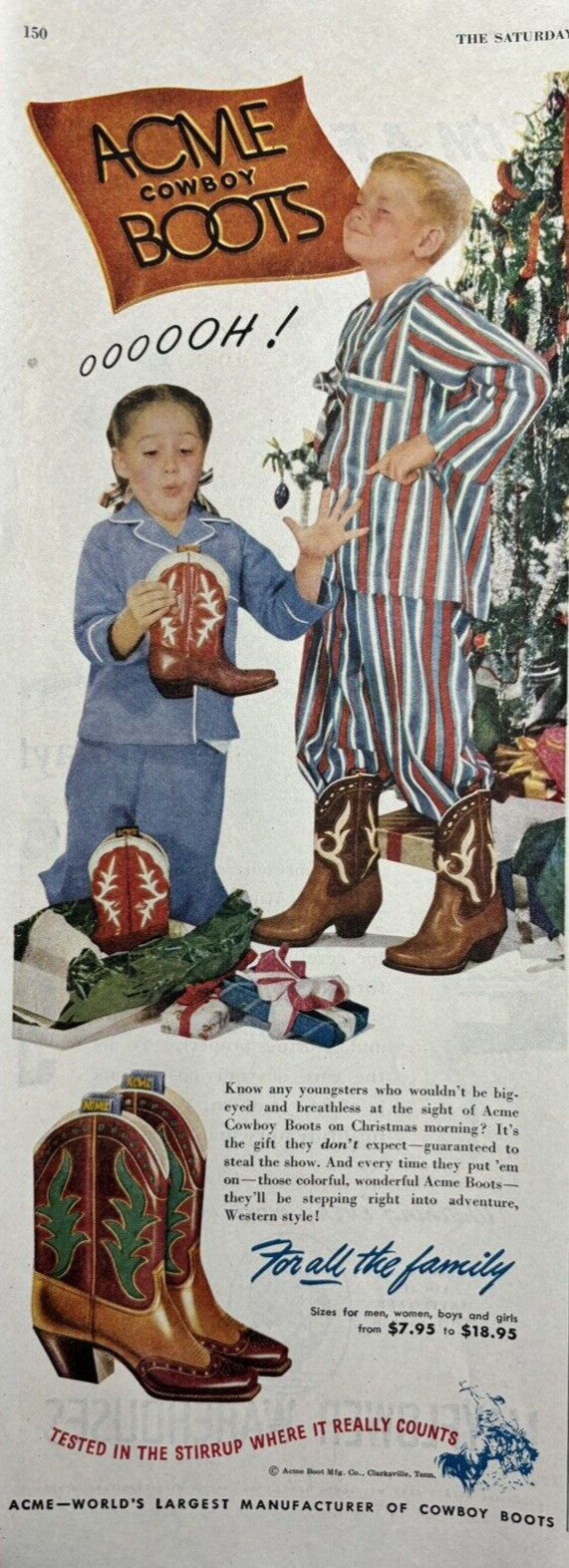 1948 Acme Cowboy boots Clarksville Tenn For Family Western Style VTG Print Ad