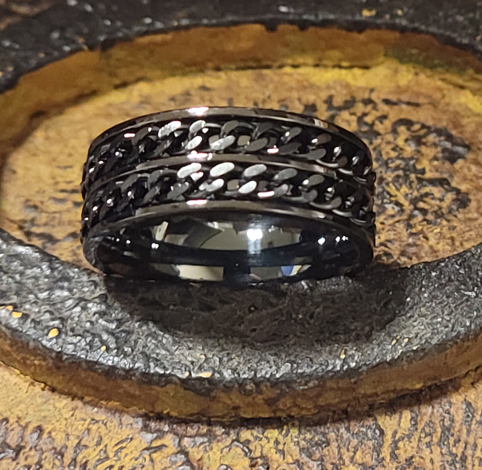 Men's Black Double Chain Spinner Promise Ring - Men's Anxiety Ring