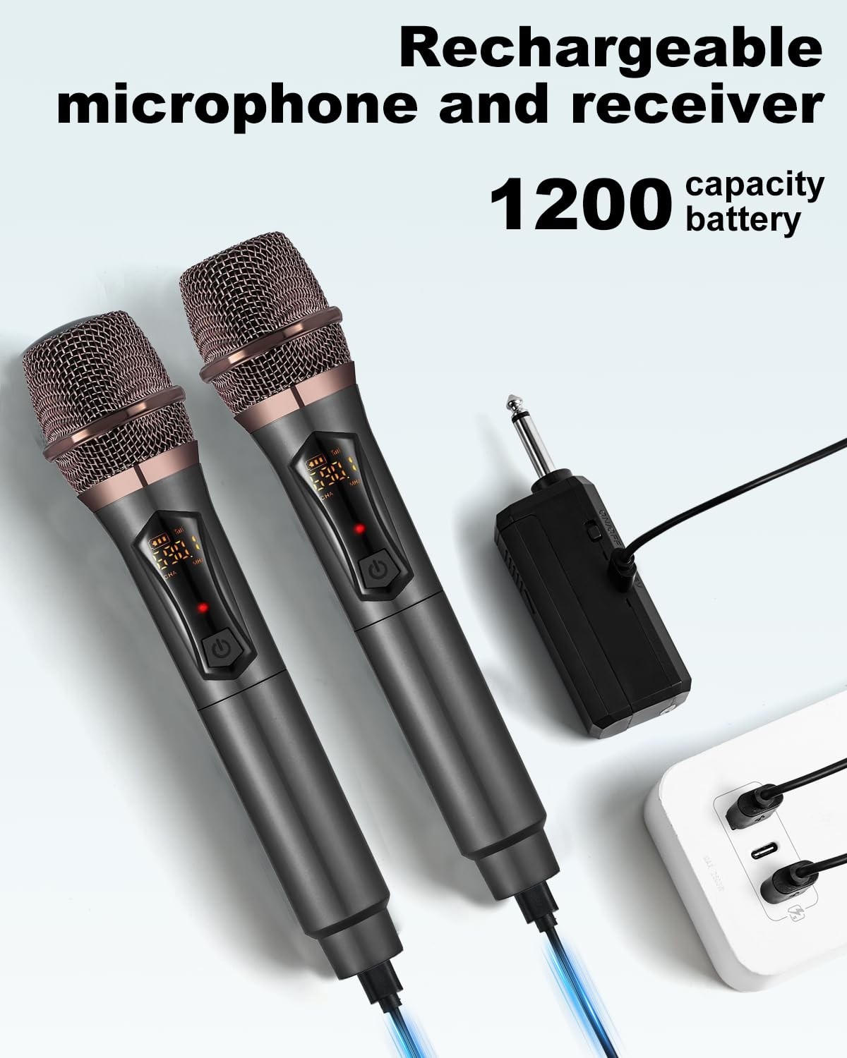Wireless Microphone System Rechargeable 50H Battery 200ft Range Karaoke