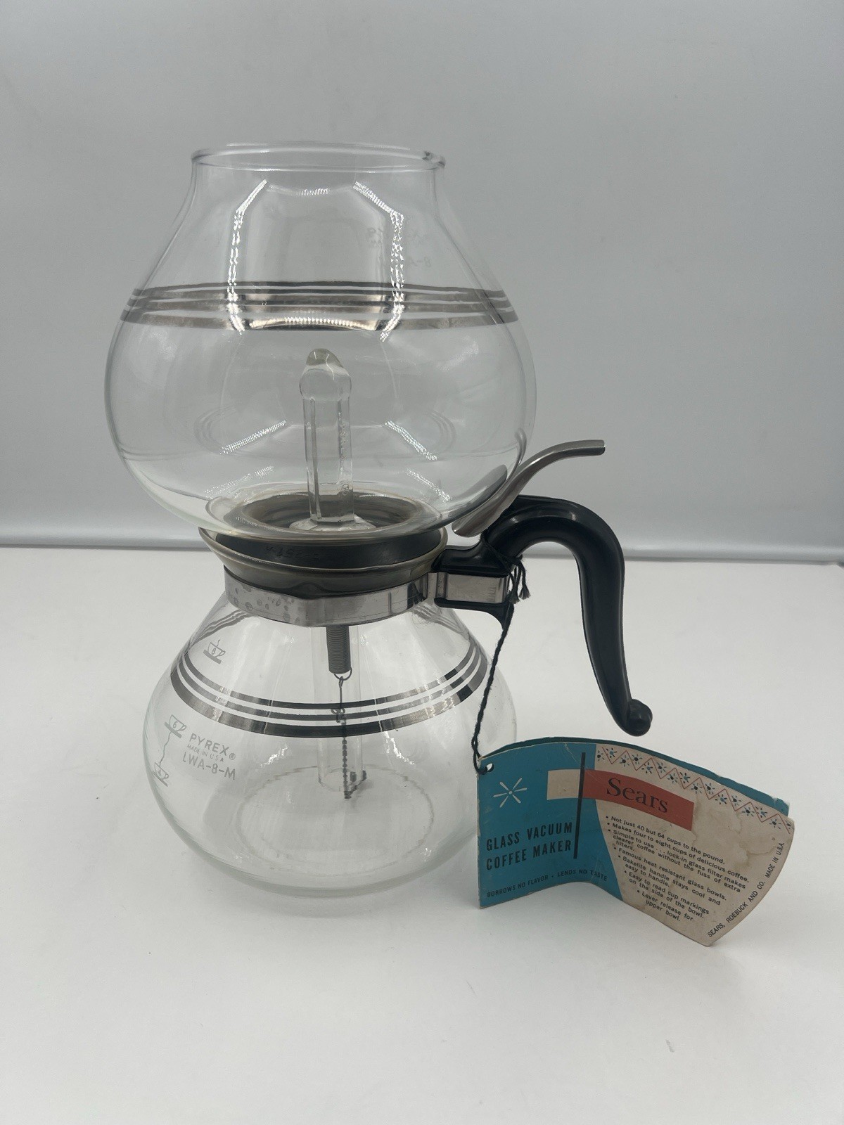 VTG Sears Glass Vacuum Coffee Maker Pyrex Very Rare with Tags Siphon UWA-8