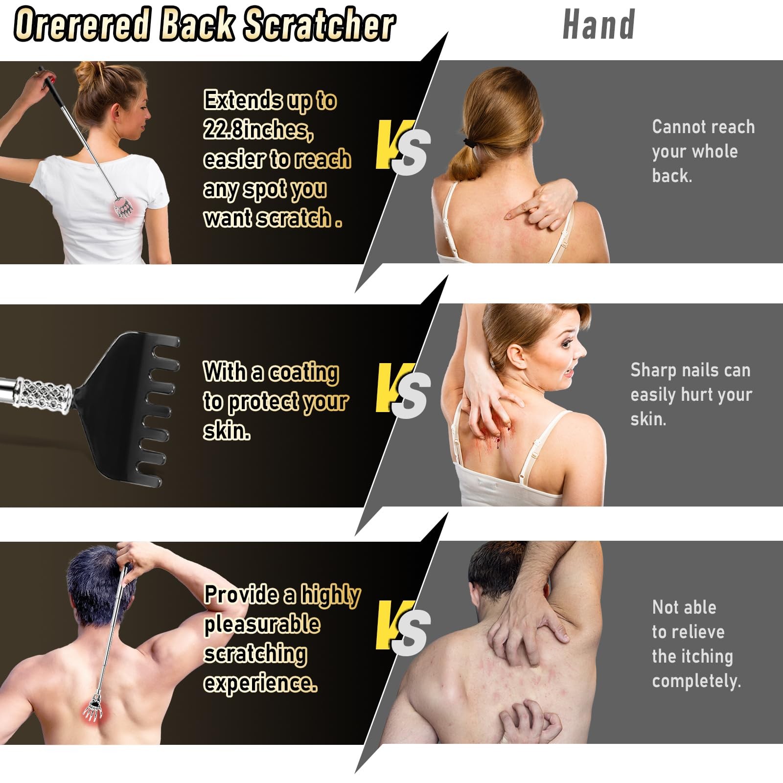 Orerered 4Pcs Back Scratcher Extendable for Men 4pcs, Backscratcher 4pcs