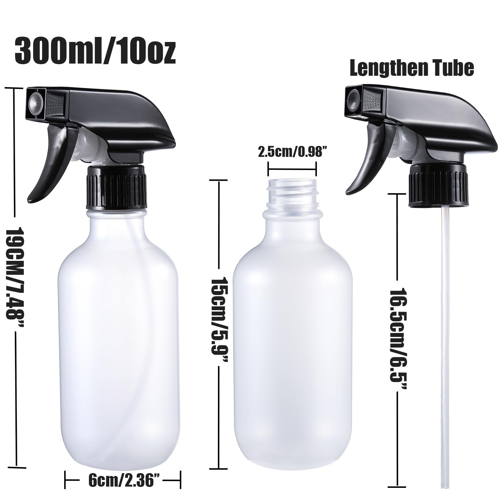 Spray Bottles 2 Pack 10 oz Refillable Plastic Squirt Bottle for Liquid