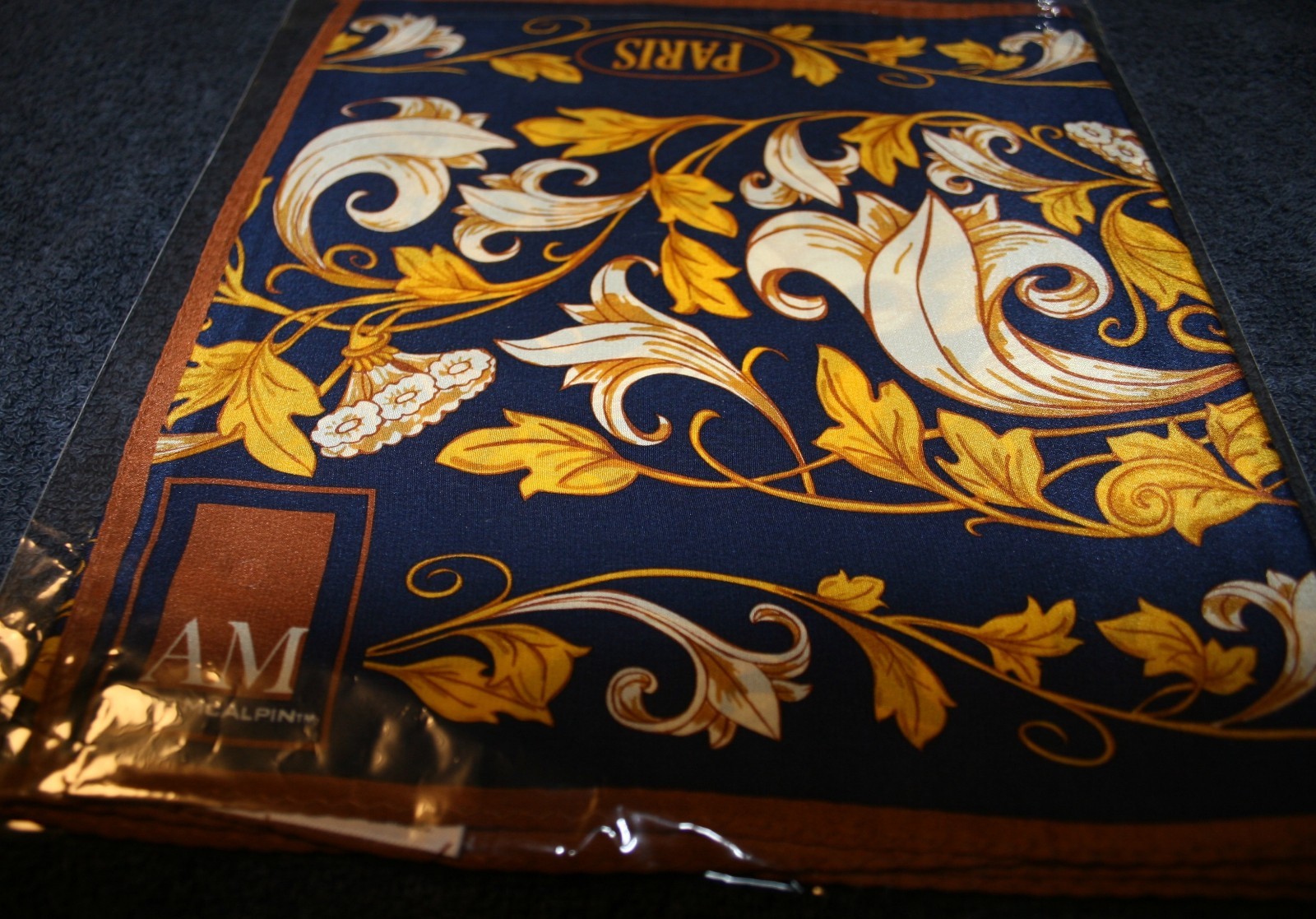 New 100% Silk Scarf "PARIS" 10" x 54" Anne McAlpin ,Blue Yellow, Collection Xlnt