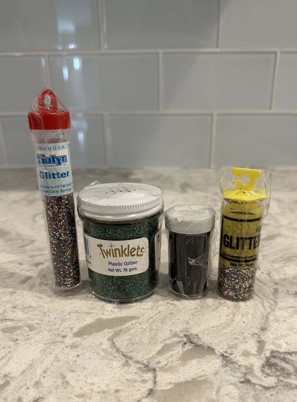 VINTAGE Craft Glitter-lot Of 4 Assorted Containers Green Twinklets Chemtoy Sulyn