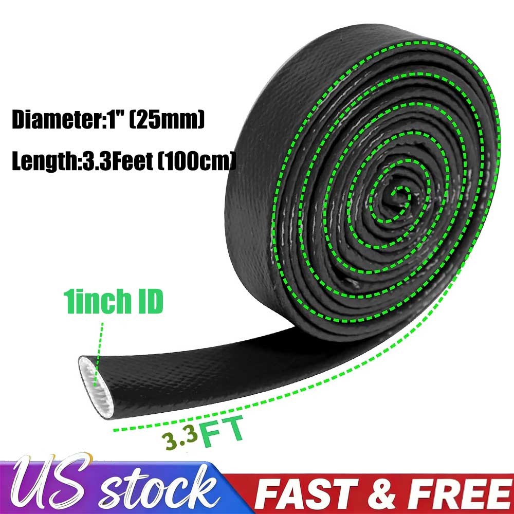 Heat Shield Fire Sleeve 1" 25mm ID x 3.3FT Silicone Fiberglass Heat Wrap Armor