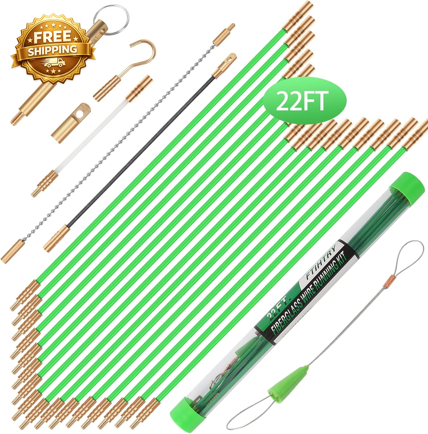 22FT Fiberglass Running Electrical Wire Cable Glow Rods Wire Pulling Fish Rods