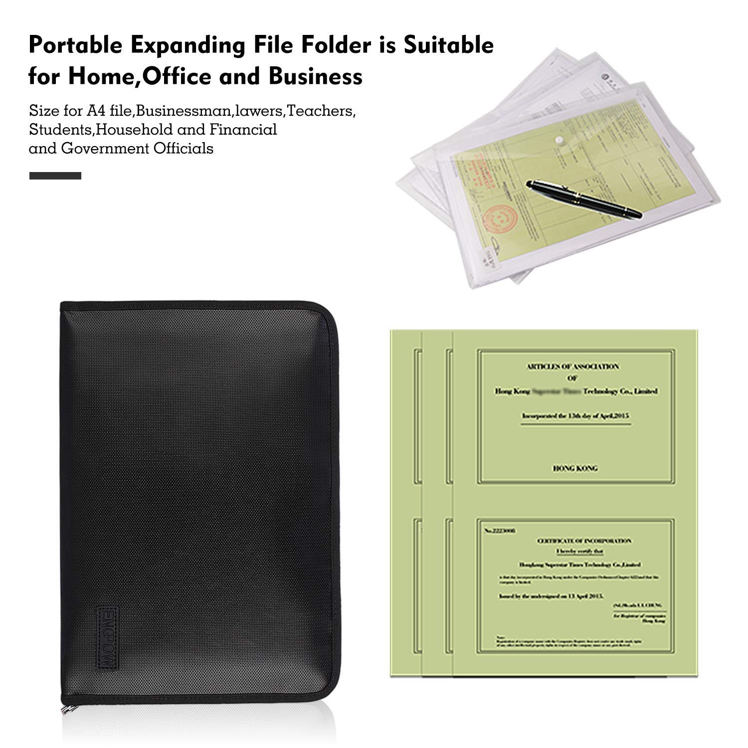 File Folder Important Document Organizer Fireproof & Waterproof Document Bag ...
