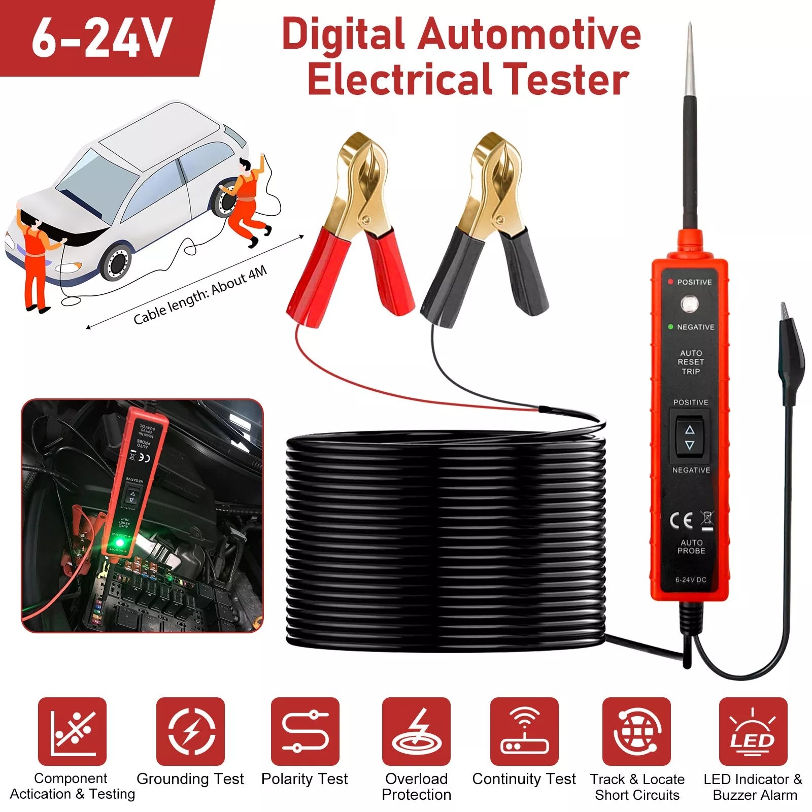 Automotive Digital Power Probe Circuit Electrical Tester Test Lead Device System