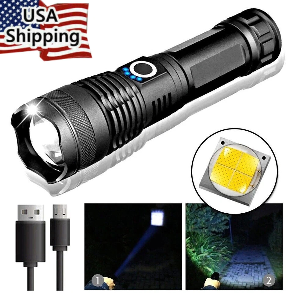 90000LM Super Bright LED Tactical Flashlight Torch With Rechargeable Battery