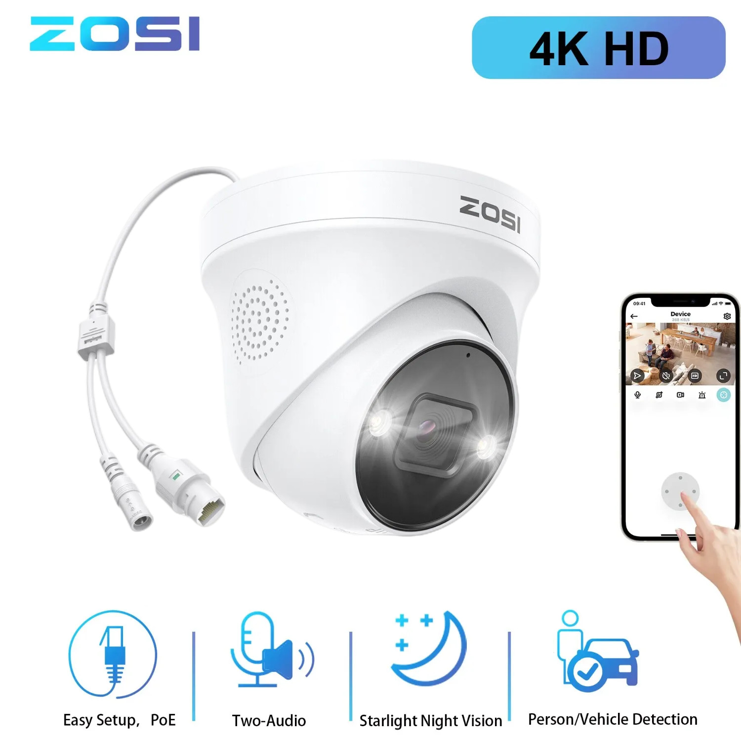 ZOSI 4K PoE Add On Security IP Camera 2-Way Audio Outdoor Person Vehicle Alert