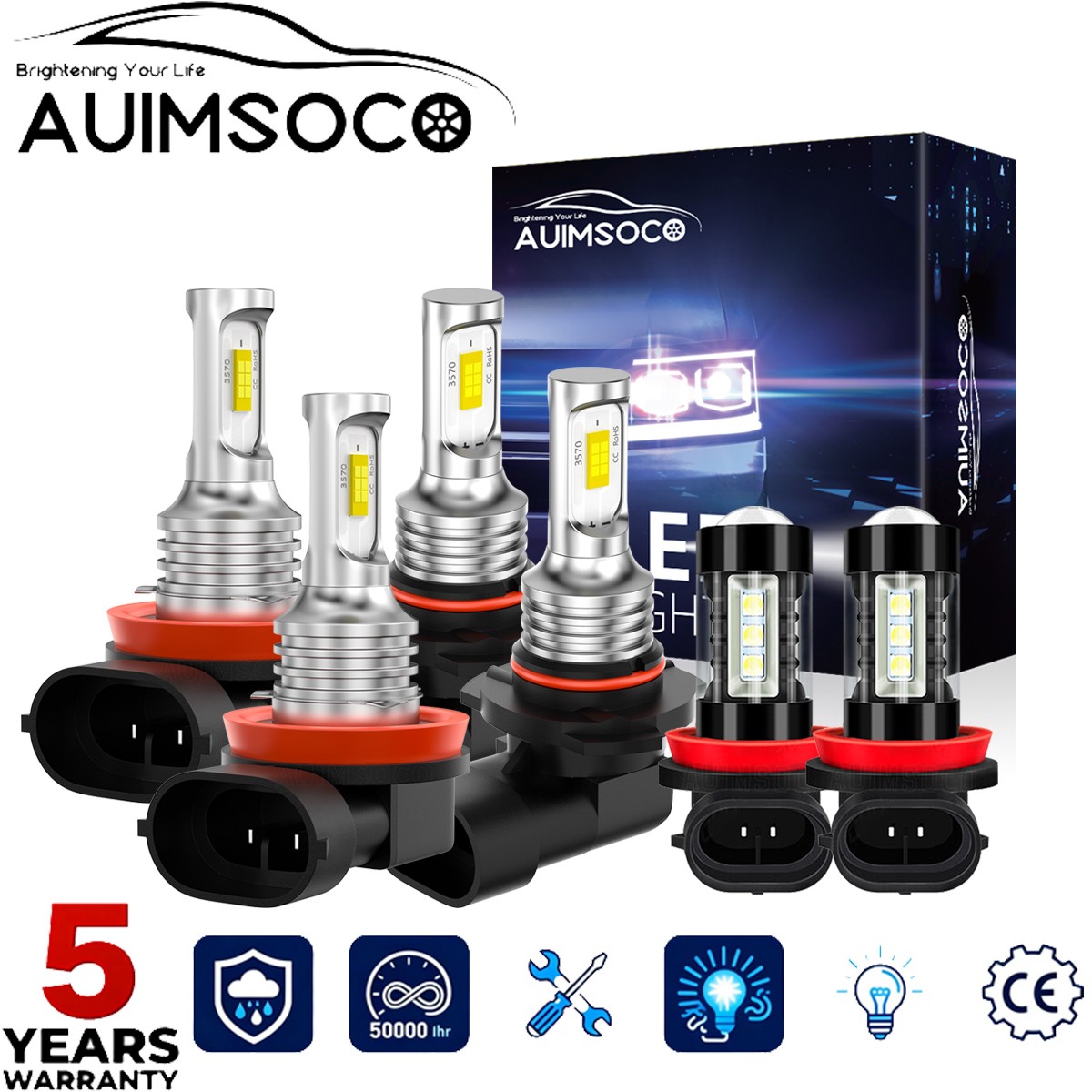 For 2016-2021 Honda Civic 6pcs 10000K LED Headlight Kit High+Low+Fog Light Bulbs
