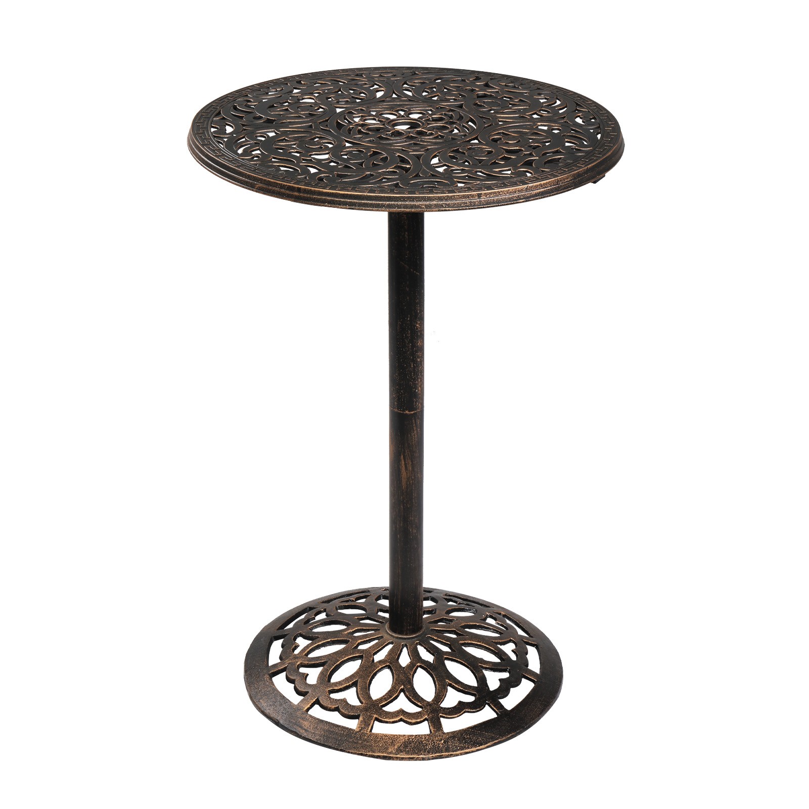 Patio Side Round Table Cast Aluminum Coffee Bar End Table for Pool Garden Lawn