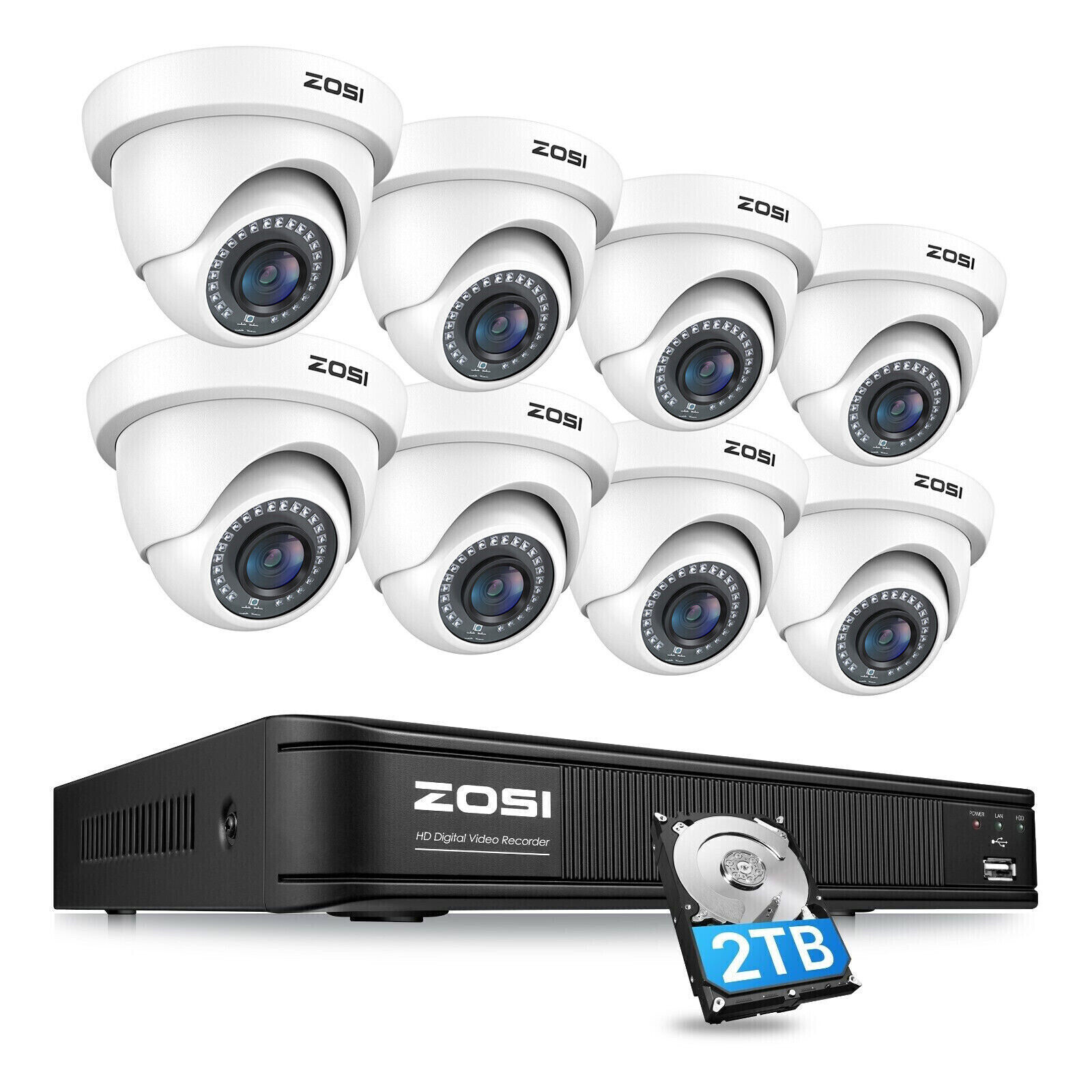 ZOSI 1080P 8CH Home CCTV DVR Security System Outdoor 2MP Camera Motion Detection