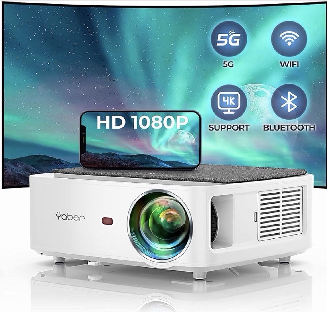 1080P WiFi Bluetooth Projector, 7500 LUX 4K Support, Portable Smart Home Theater
