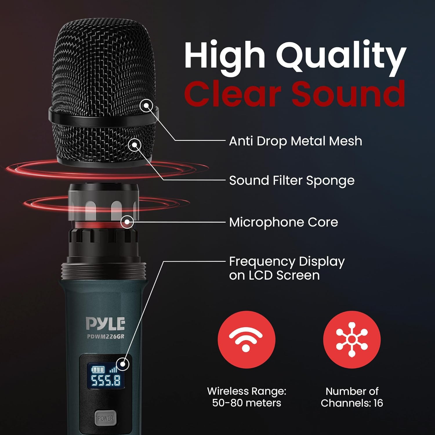 4-Channel Portable UHF Wireless Microphone System with Handheld Mics