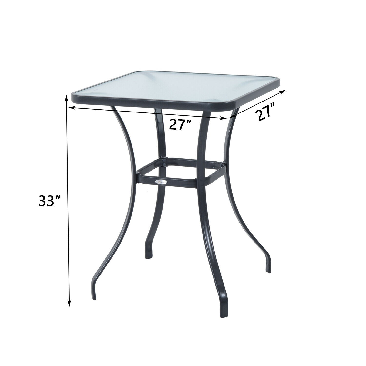 27" Square Outdoor Bistro Table for Patio Garden Dining Tempered Glass Bar Table