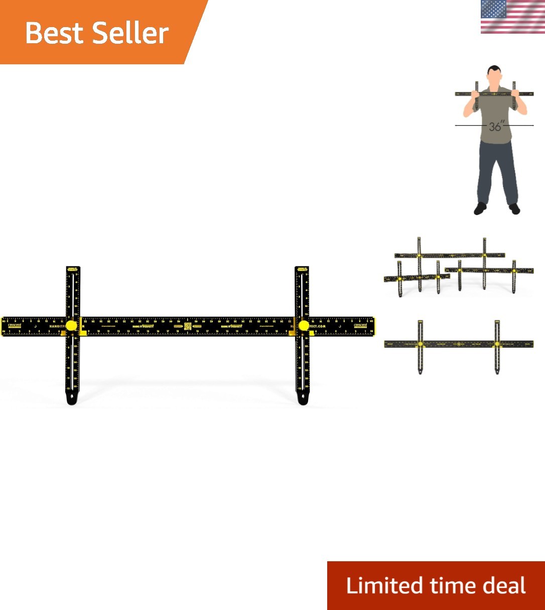 Pro Picture Frame Wall Hanging Tool With Level, Black, 36 Inch