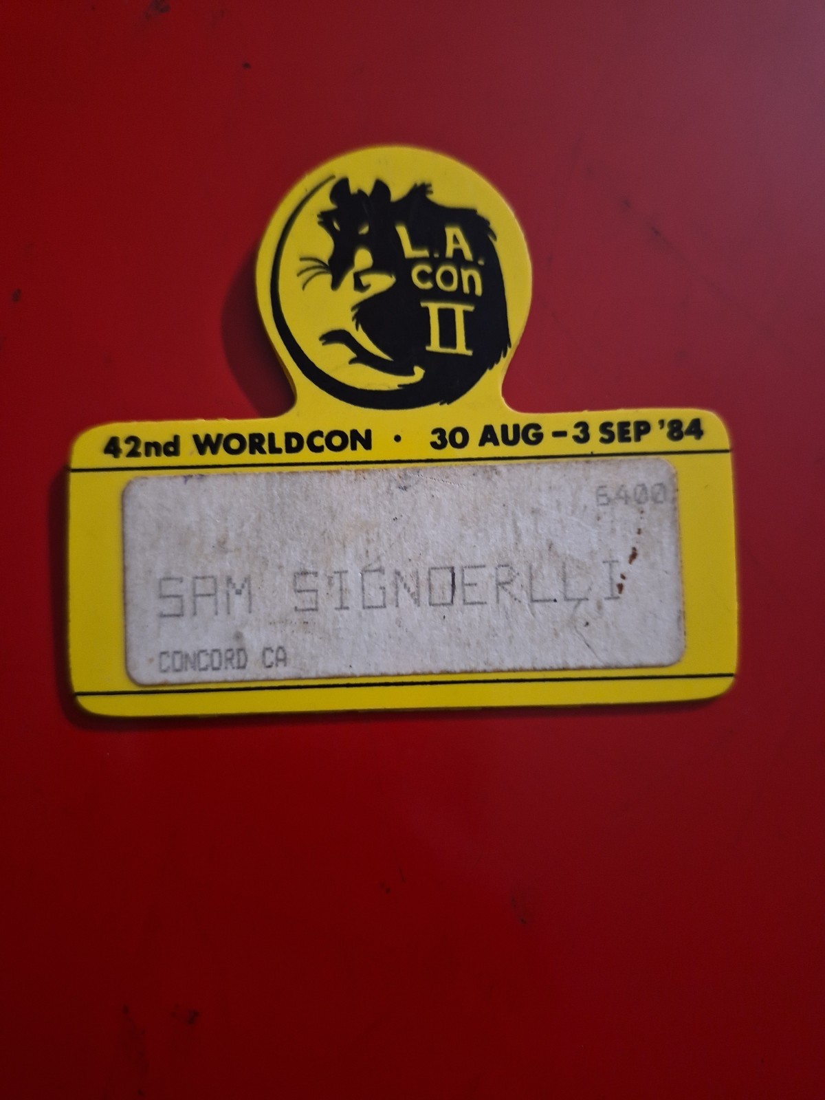 L.A. CON II 42nd WORLDCON badge 30 AUG to 3 SEP 1984 - FREE SHIPPING!