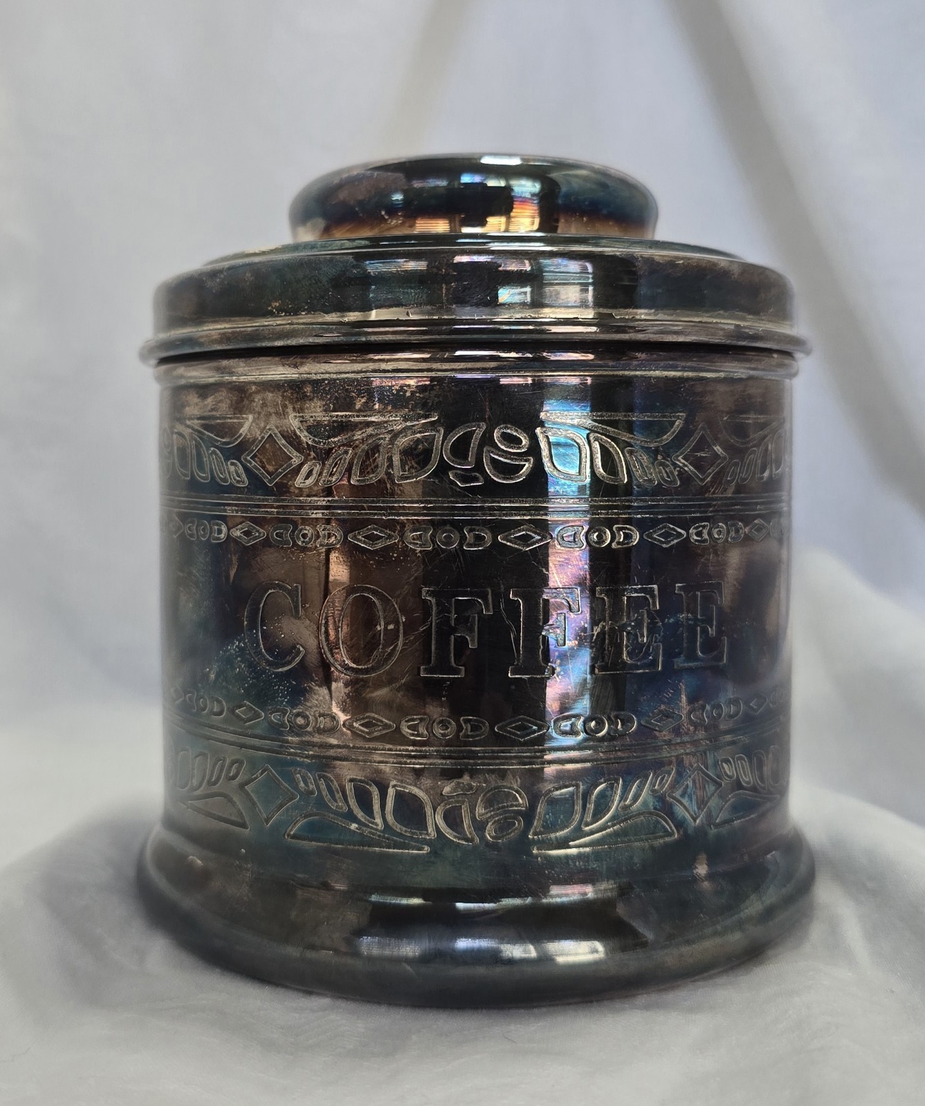 Iridescent Silver-Plated Coffee Canister