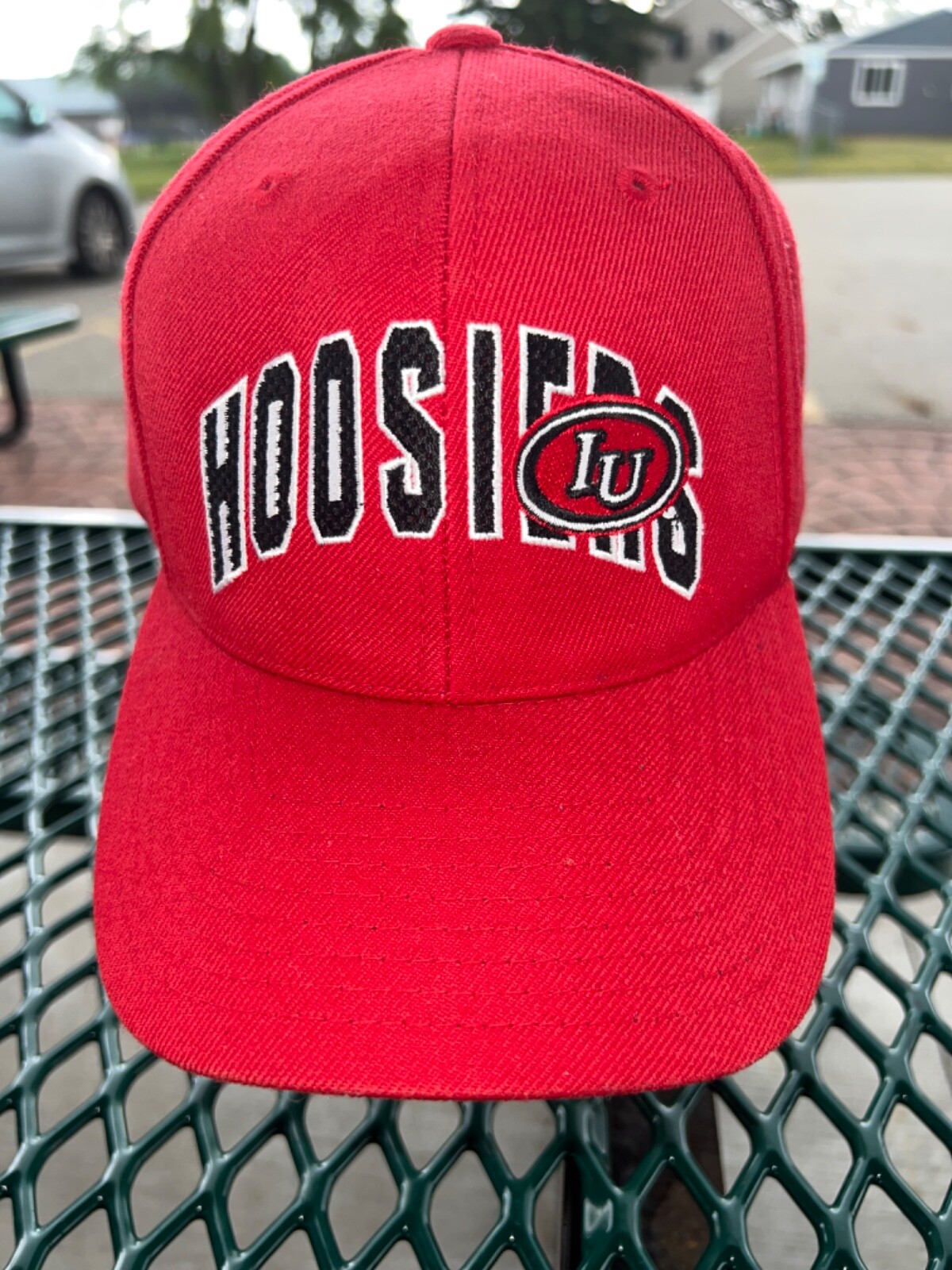 Indiana University Hoosiers Red with white Black Accents Hat Cap Hook Loop EUC
