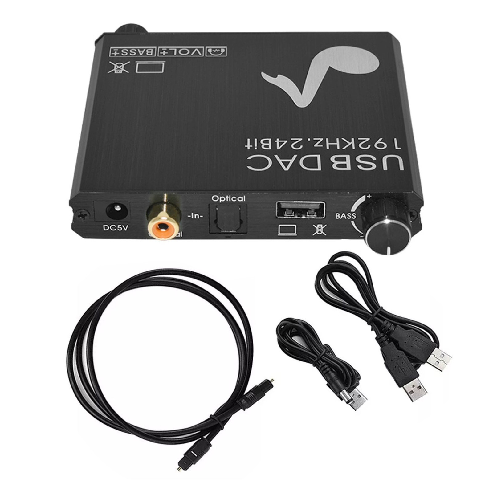 Black Aluminium Alloy 24-Bit 192 kHz Optical Digital To Analog Audio Converter