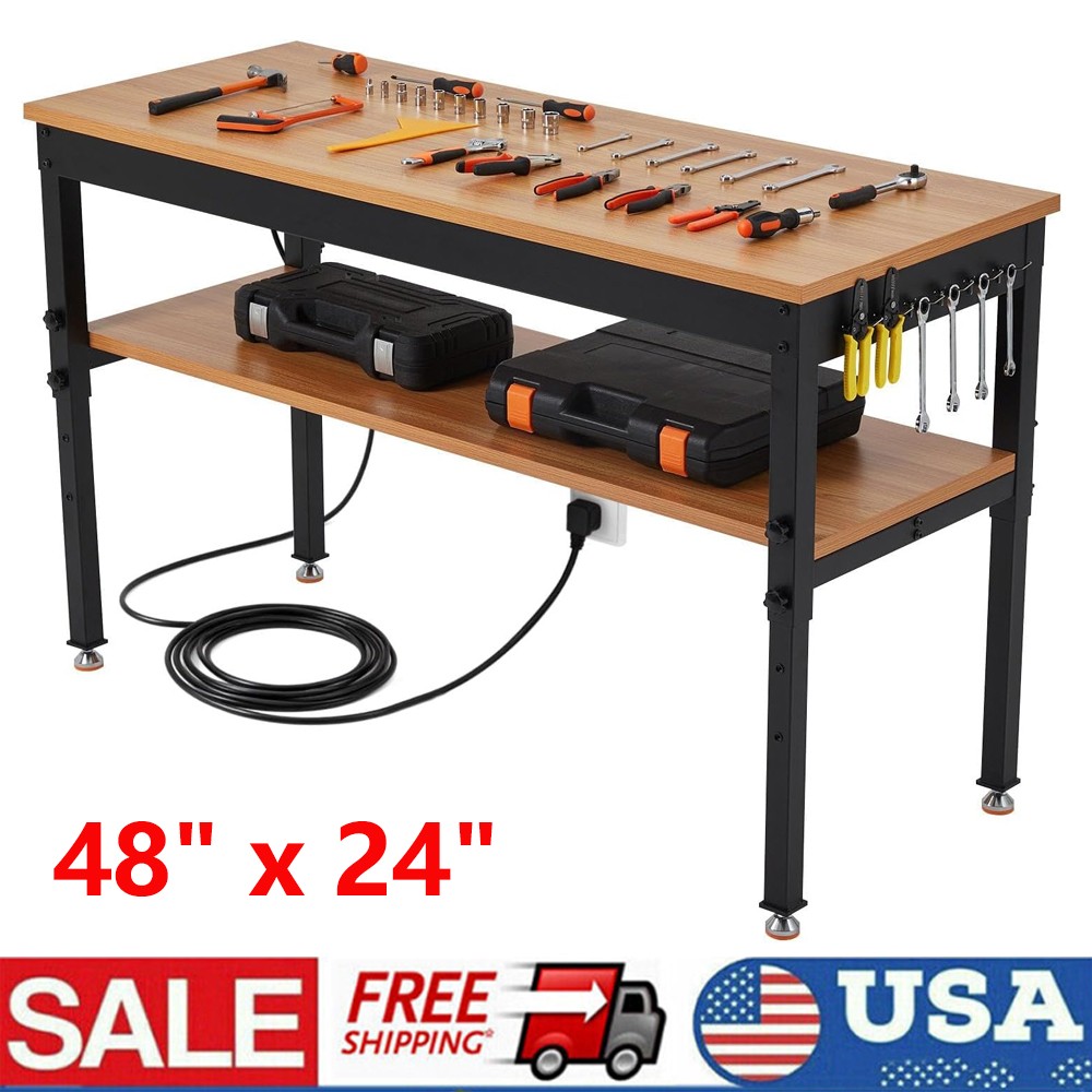 48x24 in Adjustable Height Workbench 2500LBS Heavy-Duty Work Bench Table Garage