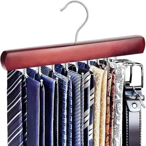 Tie Rack Hanger for Closet, Wooden Tie Hangers for Men with 18 Folding Mahogany