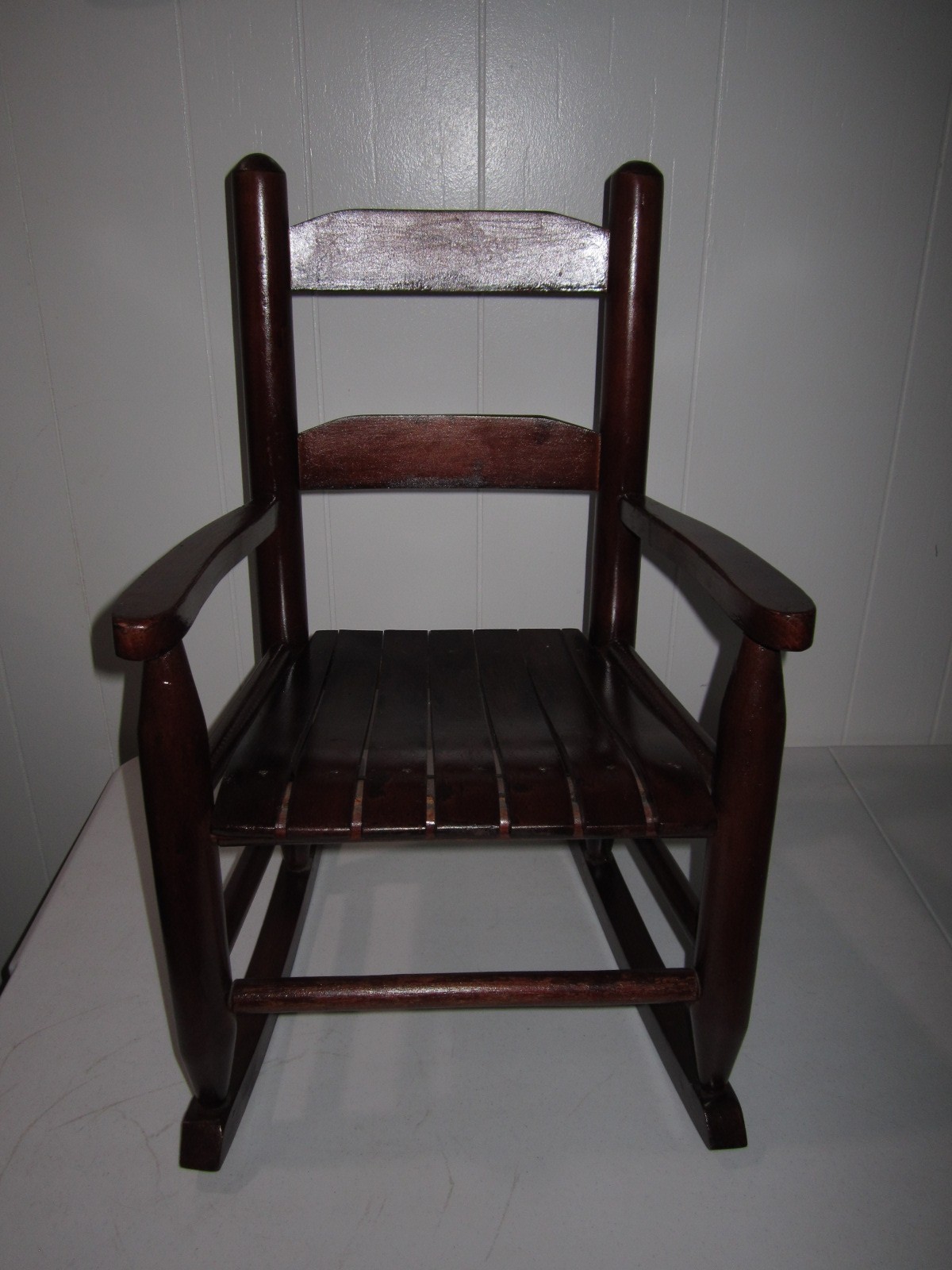 Vintage Child Size Wooden Rocking Chair Handmade Dark Shinny Finish Very Nice!!!