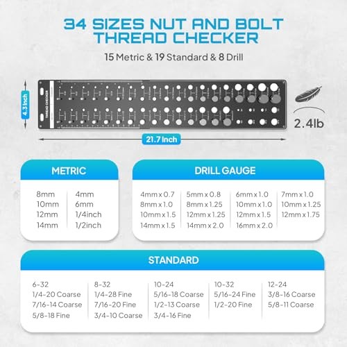 34 Thread Checker, Nut and Bolt Thread Identifier Gauge: Precision Engineered