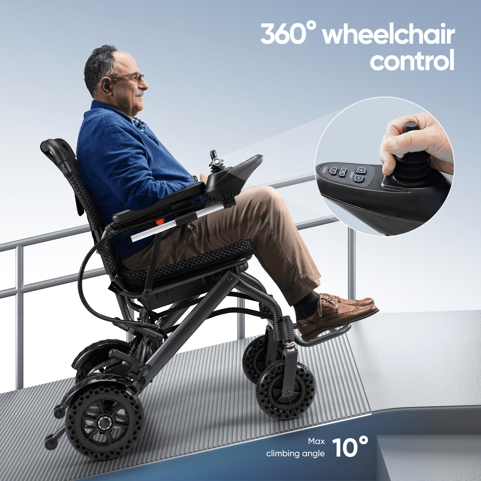 Lightweight 38Lb Foldable Electric Wheelchair Intelligent 300Lb All Terrain FDA