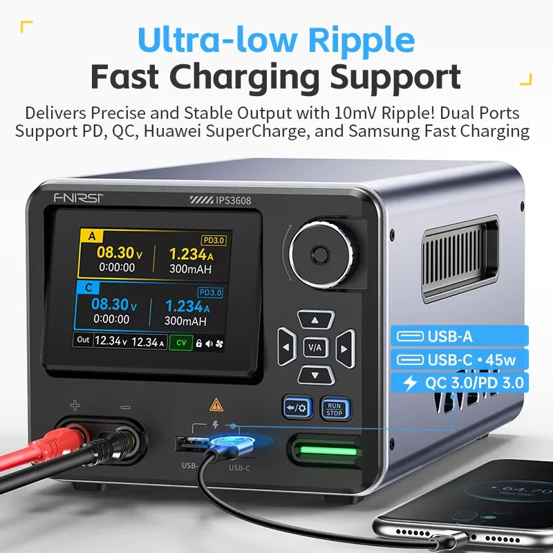 FNIRSI Adjustable CNC DC Power Supply 36V 8A Voltage Regulator PD/QC Fast Charge