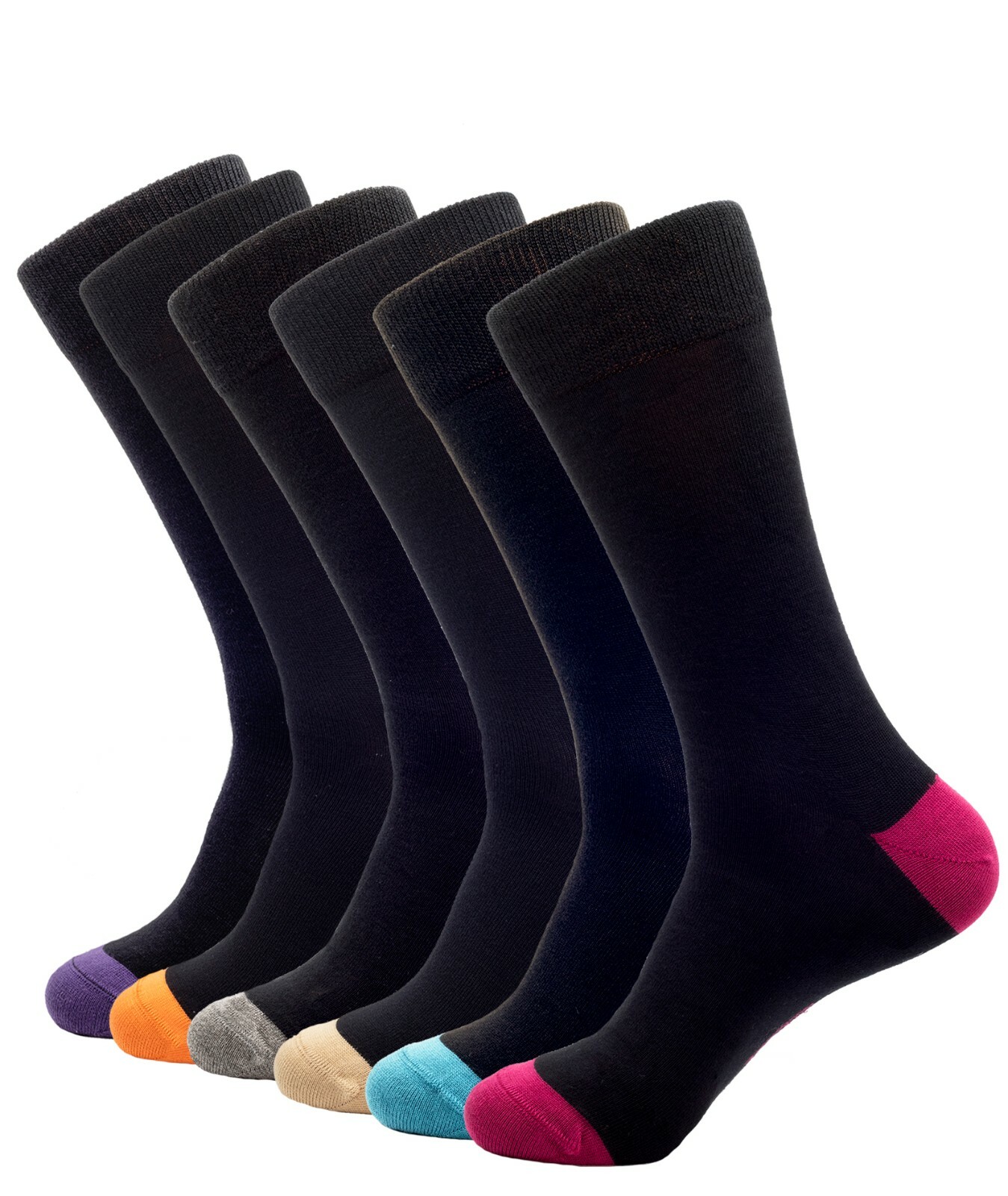 6 Pairs Men's Solid Assorted Colors Bamboo Dress Plain Dress Socks Size 10-13