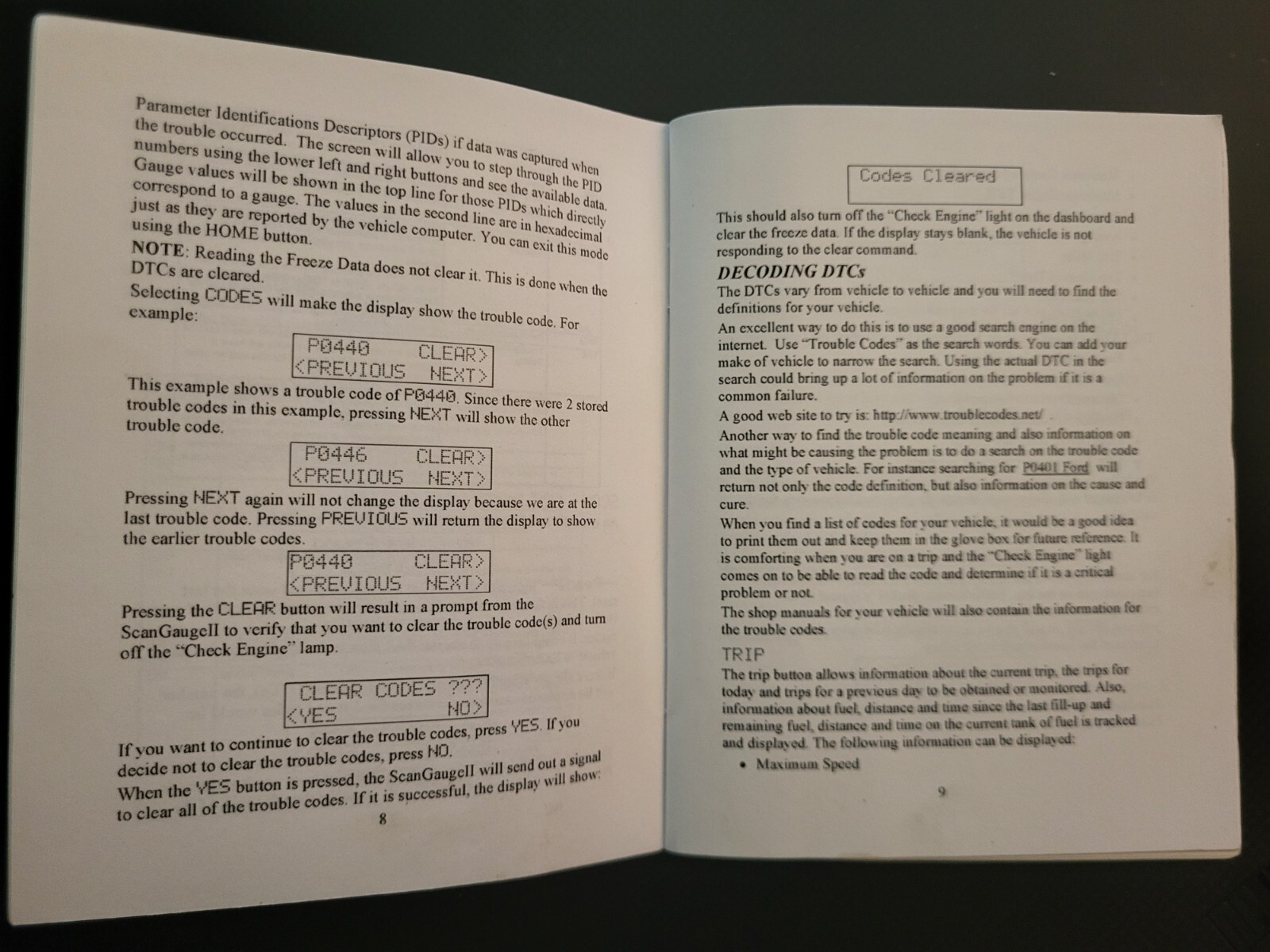 Scan Gauge II Original Users Manual