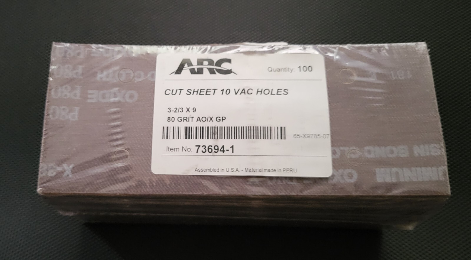 ARC 73694-1 3-2/3"x9" 80 Grit, Cut Sheet, 10 Vac Holes,  AO/X,  100 sheets NEW