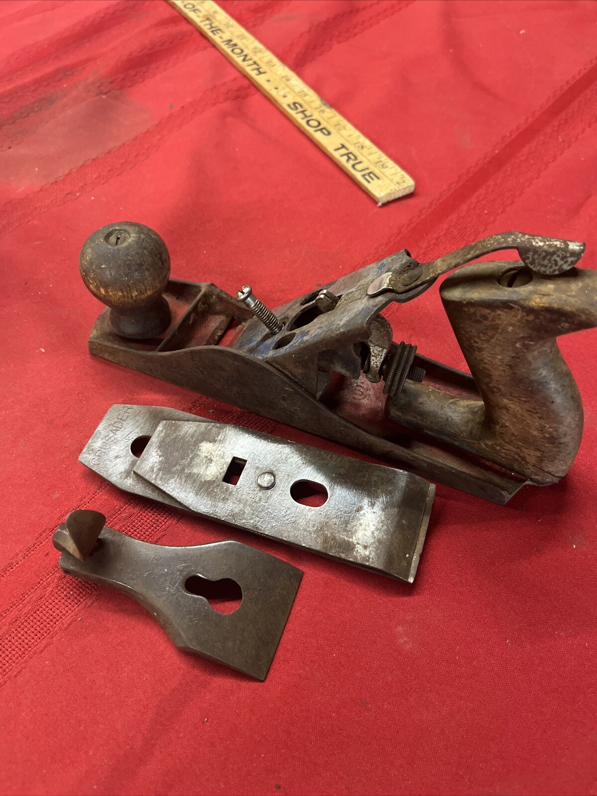 Vintage Stanley Crusader hand plane Marked U And Circle U 9.25” Bottom Red Blue