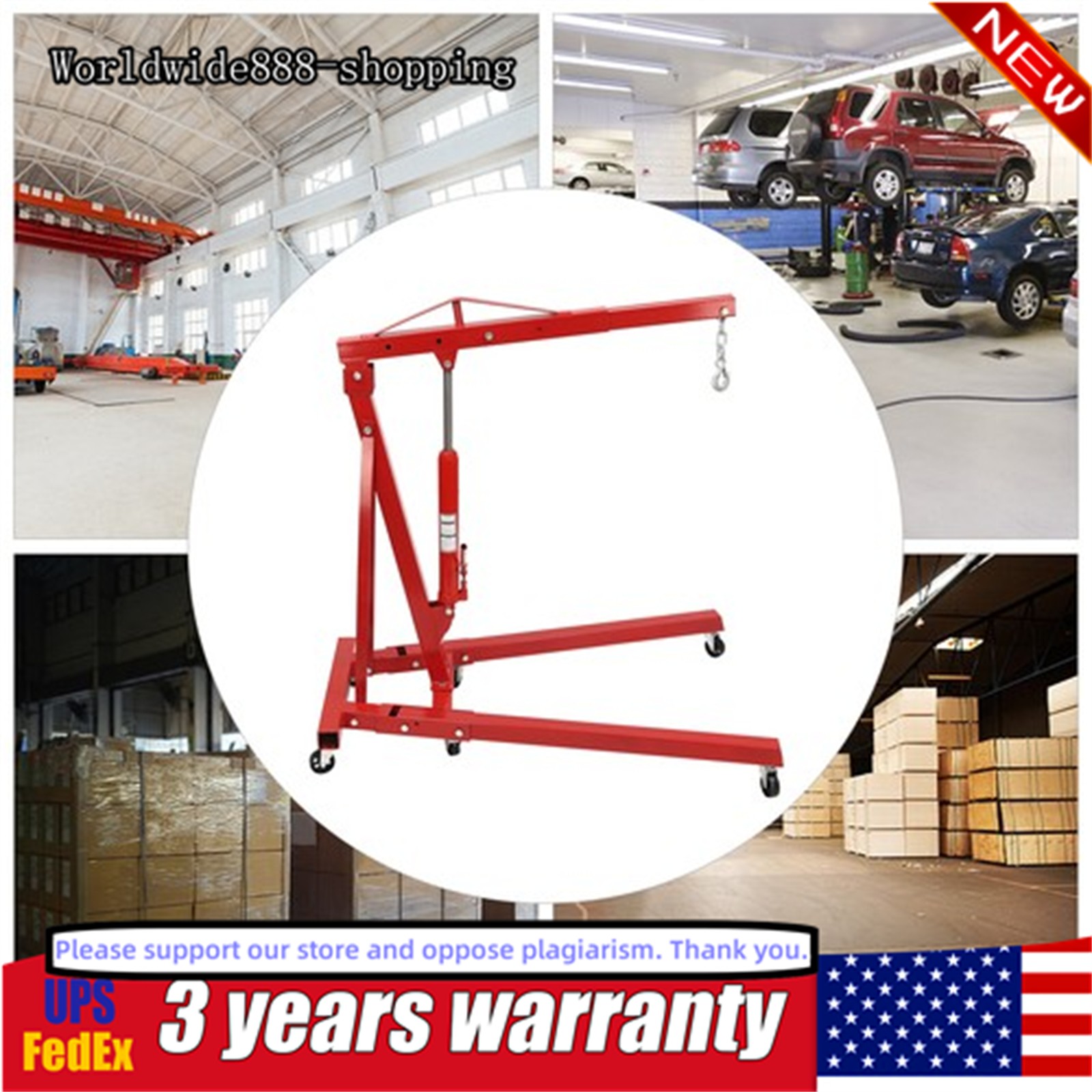 4409LBS 2 TON Heavey Duty Engine Motor Hoist Cherry Picker Shop Crane Lift New