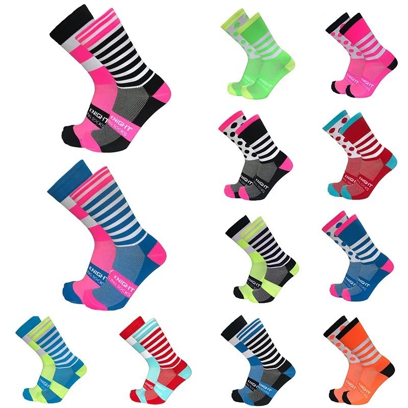 New Stripe Dot Cycling Socks Pro Quality Breathable Racing Running Bicycle Socks