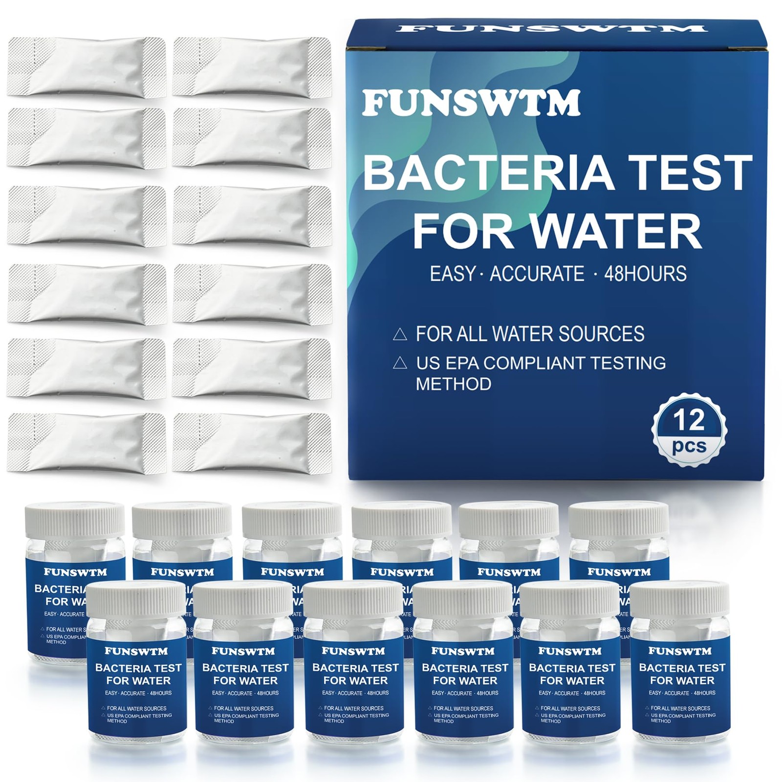 Best Coliform Bacteria Water Test Kit 12-Pack Kit Easy At-Home Well Water, Tap