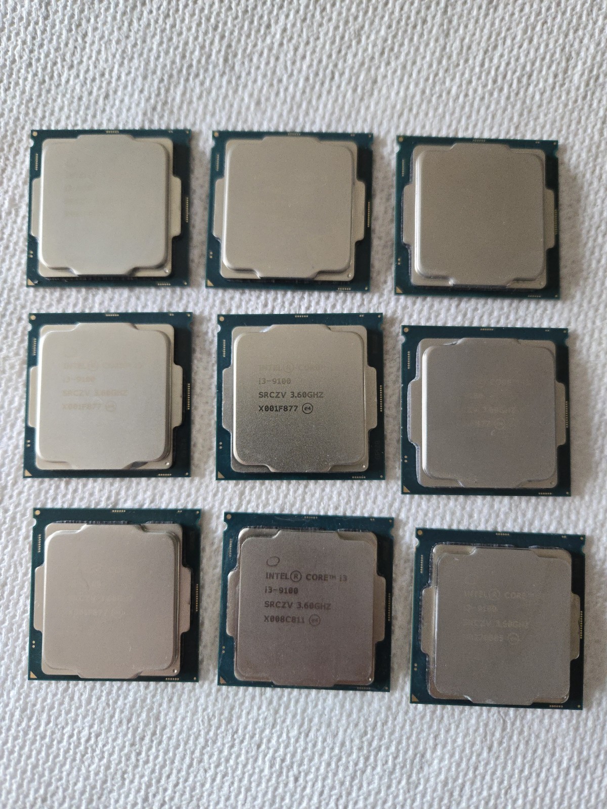 Lot of 9 Intel 9th Gen, i3-9100 (SRCZV) FCLGA1151 Socket CPU's. Clean Pulls.