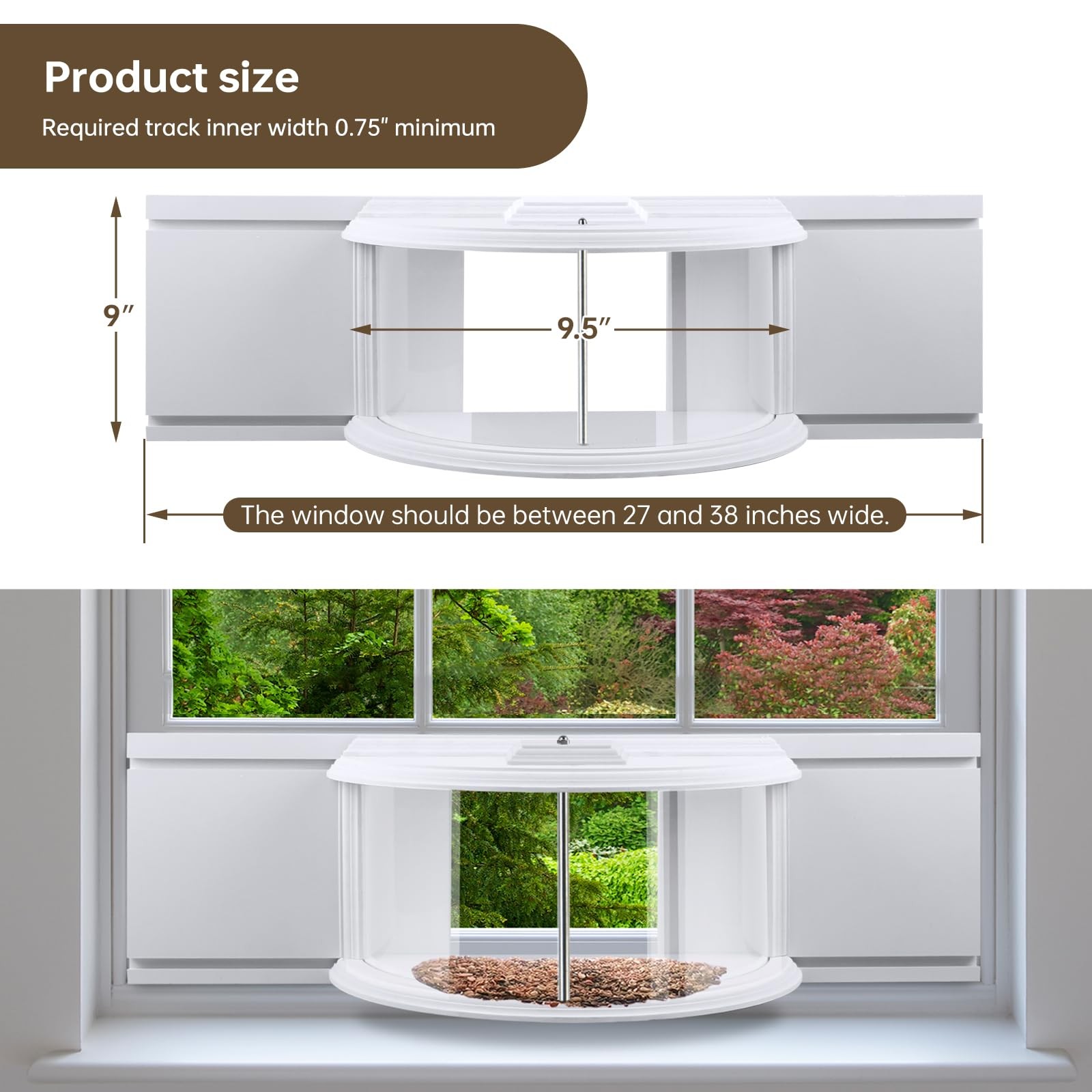 JOYSEUS Window Bird Feeder, 180° Clear View Durable and White