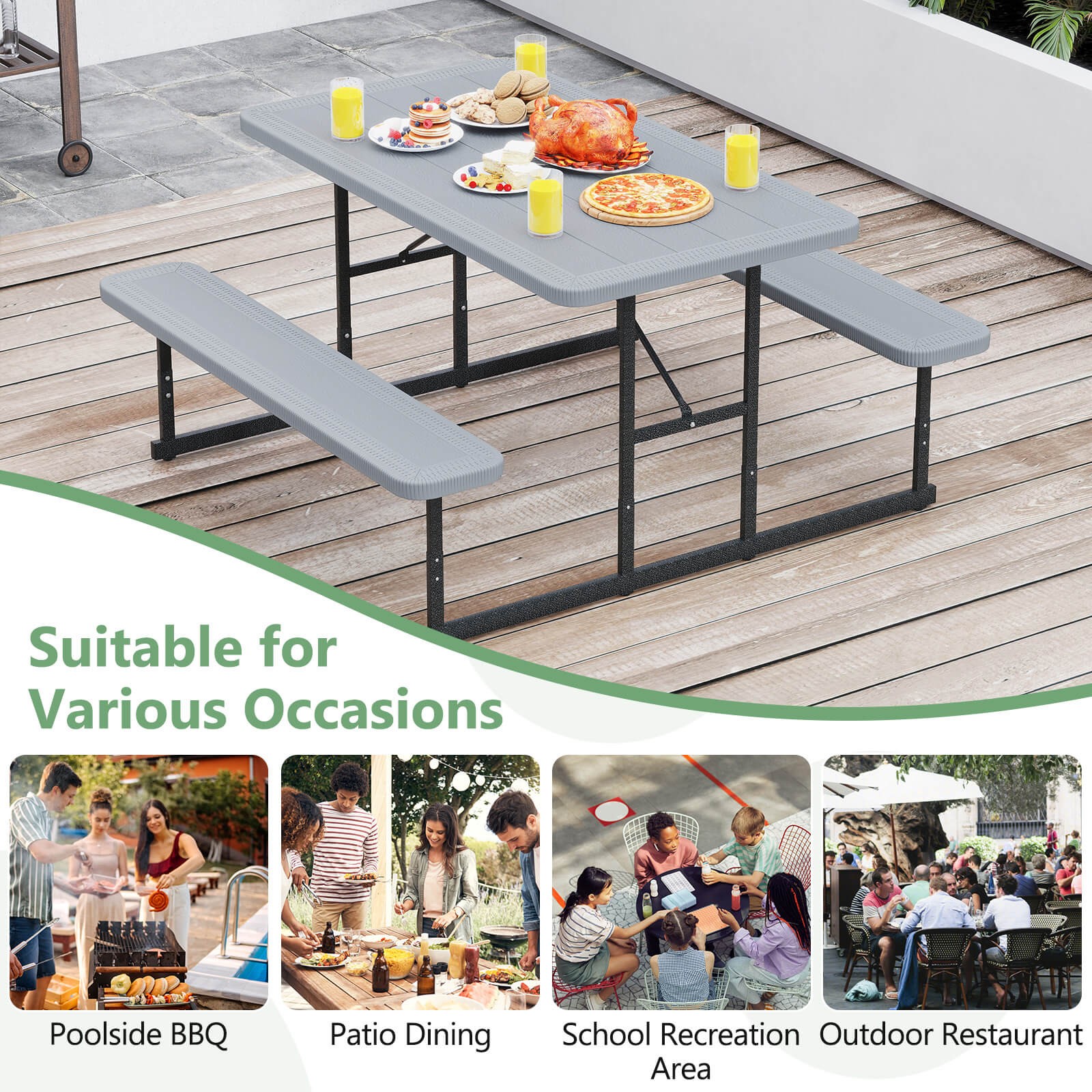 Picnic Table Bench Set for 2-4 People Outdoor Rectangular Camping Dining Table